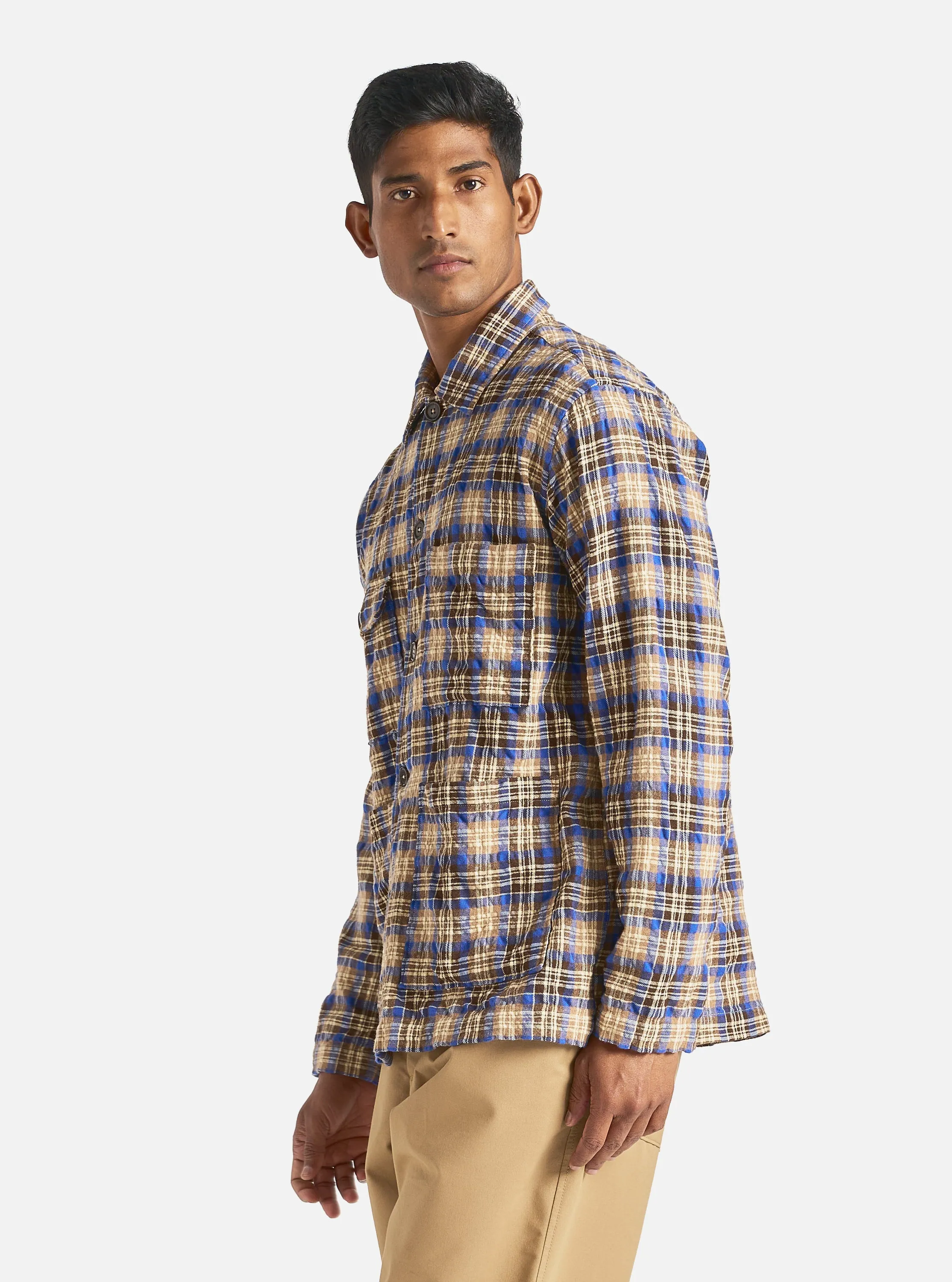 Universal Works Dockside Jacket in Blue/Sand Cowboy Check