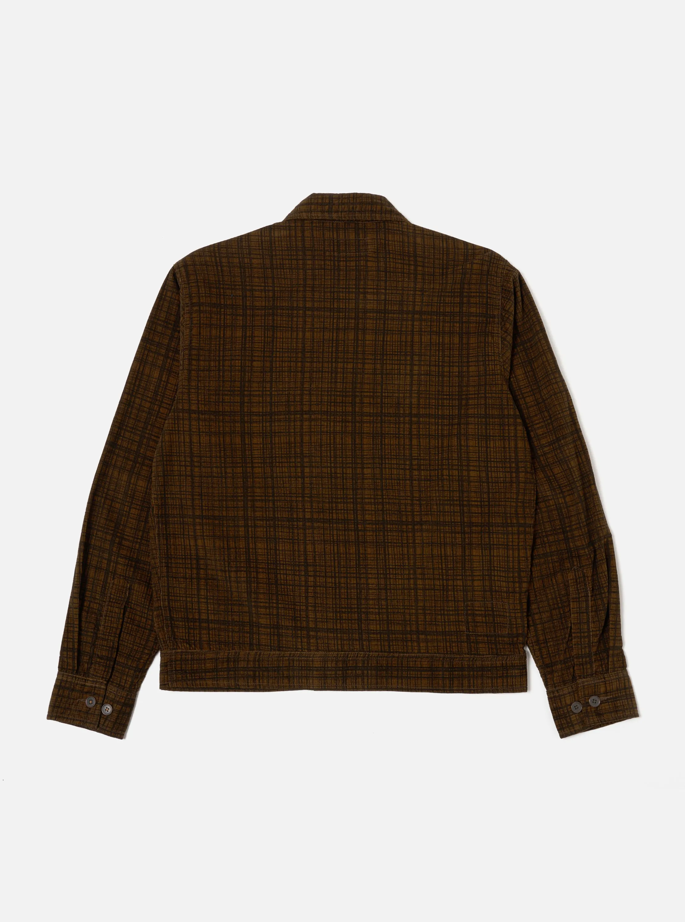 Universal Works Uniform Jacket in Brown Check Cord Seersucker