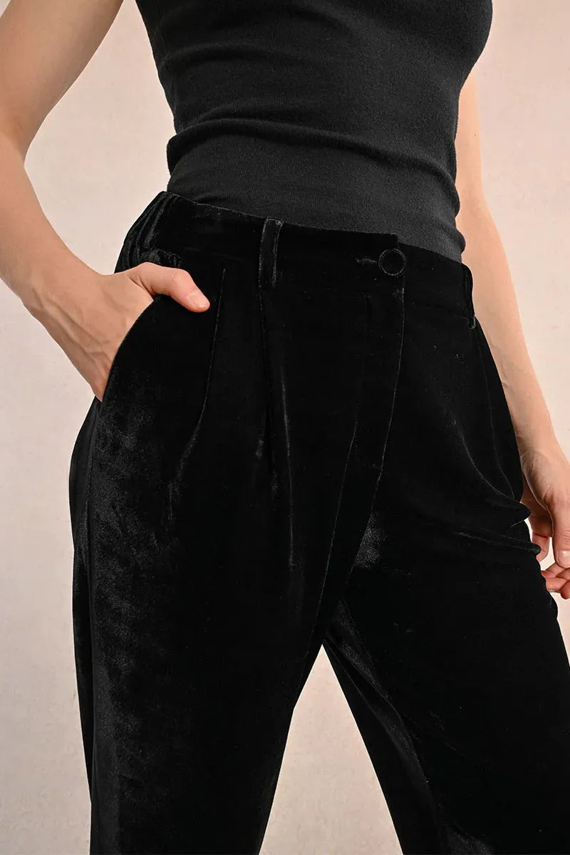 Velvet Cigarette Pants - Black