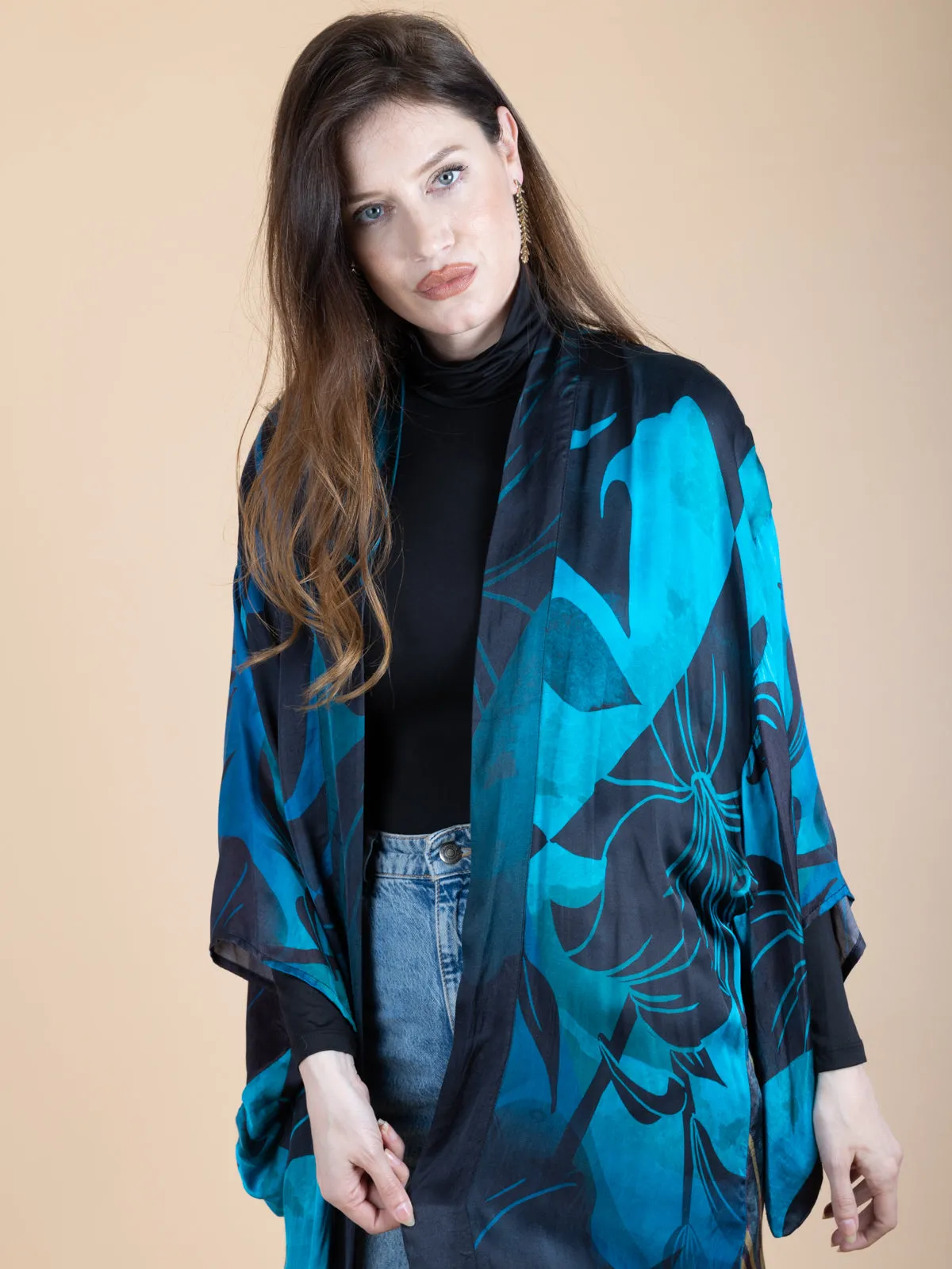 Vibrant Satin Kimono Abstract