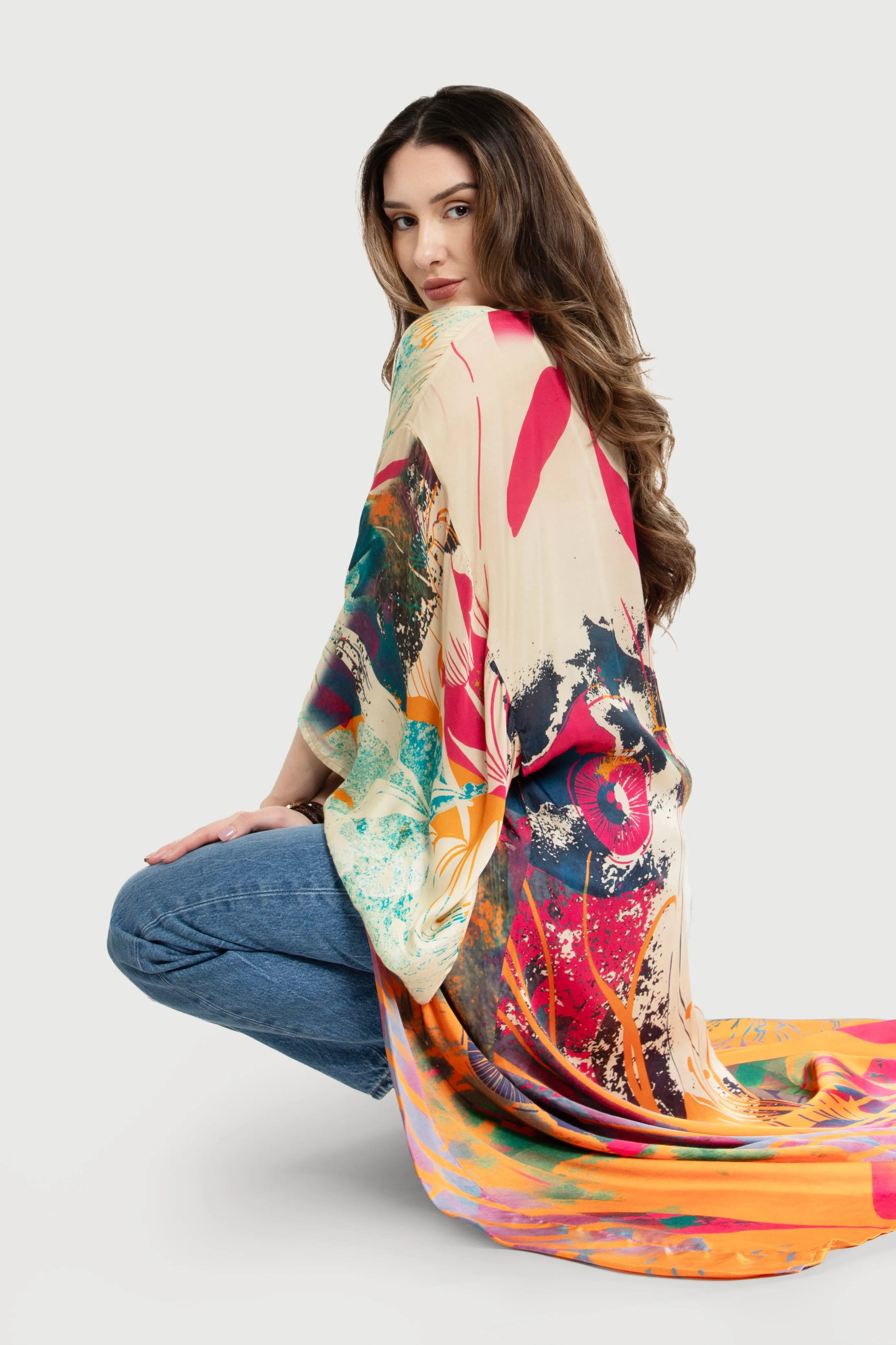 Vibrant Satin Kimono Abstract