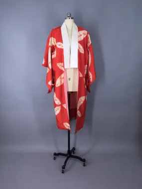 Vintage 1920s Silk Kimono Robe Juban in Orange Shibori