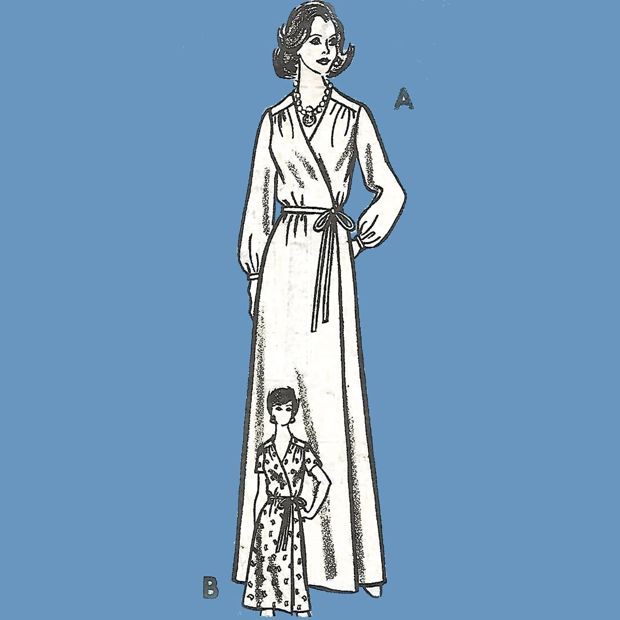 Vintage 1970s Pattern – Wrap-over day / Evening Dress, Two Lengths, Choice of Sleeves - Multi-sizes