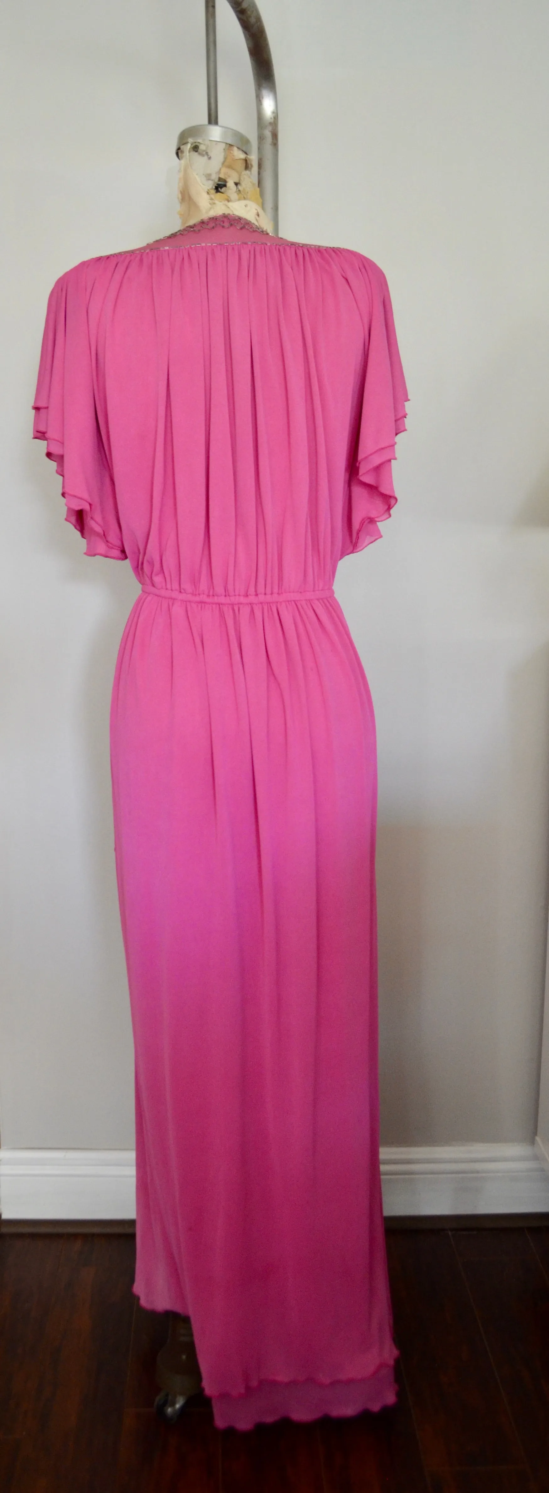 Vintage 70s Lillie Rubin pink wrap dress Goddess Gatsby loungewear glam