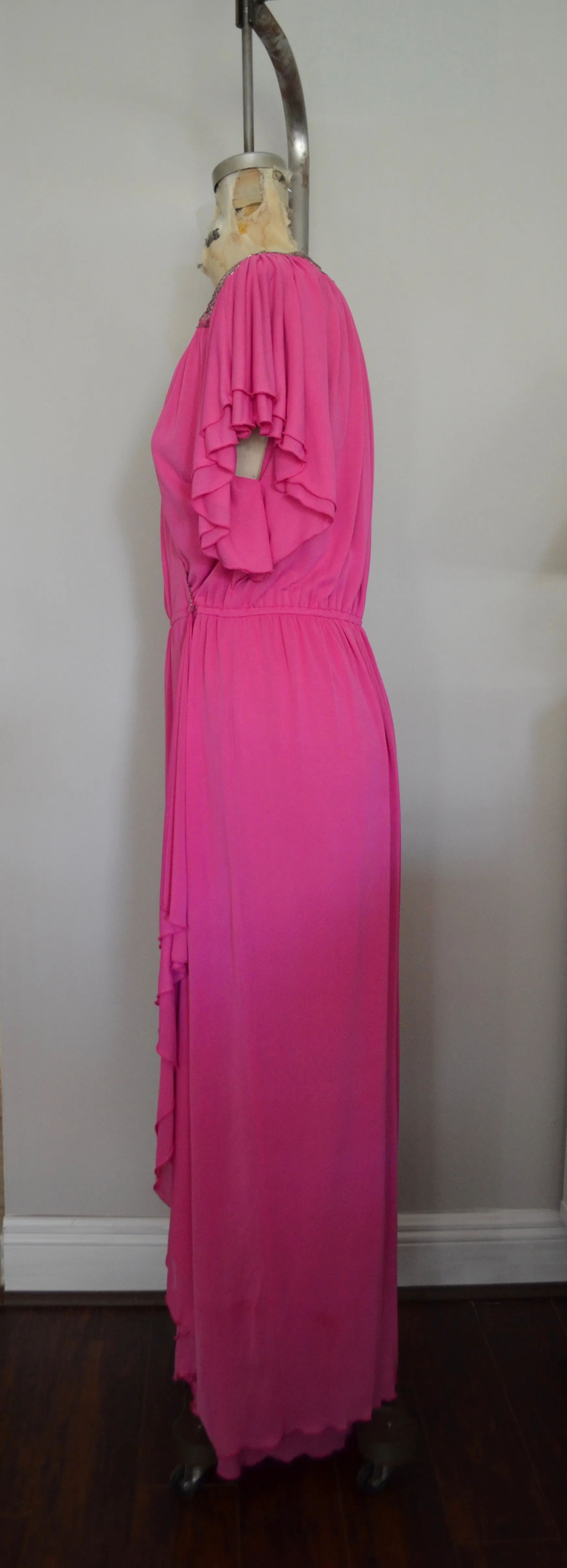 Vintage 70s Lillie Rubin pink wrap dress Goddess Gatsby loungewear glam