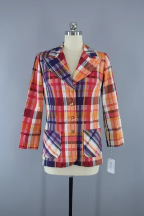 Vintage Orange Madras Plaid Blazer