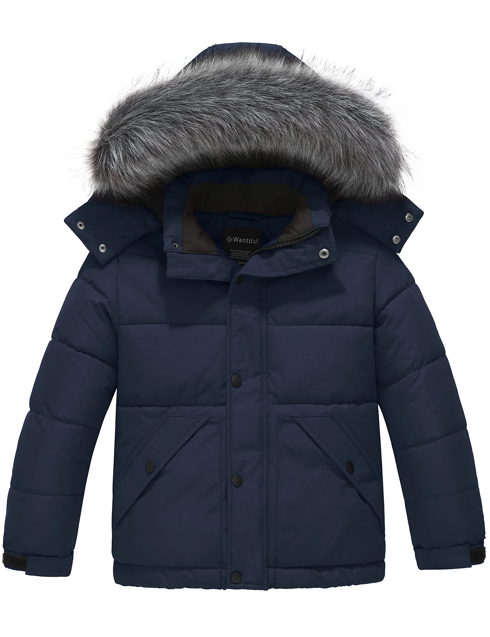 wantdo Boy's Thicken Winter Coat Windproof Puffer Jacket Waterproof Outerwear Coat Navy 10/12