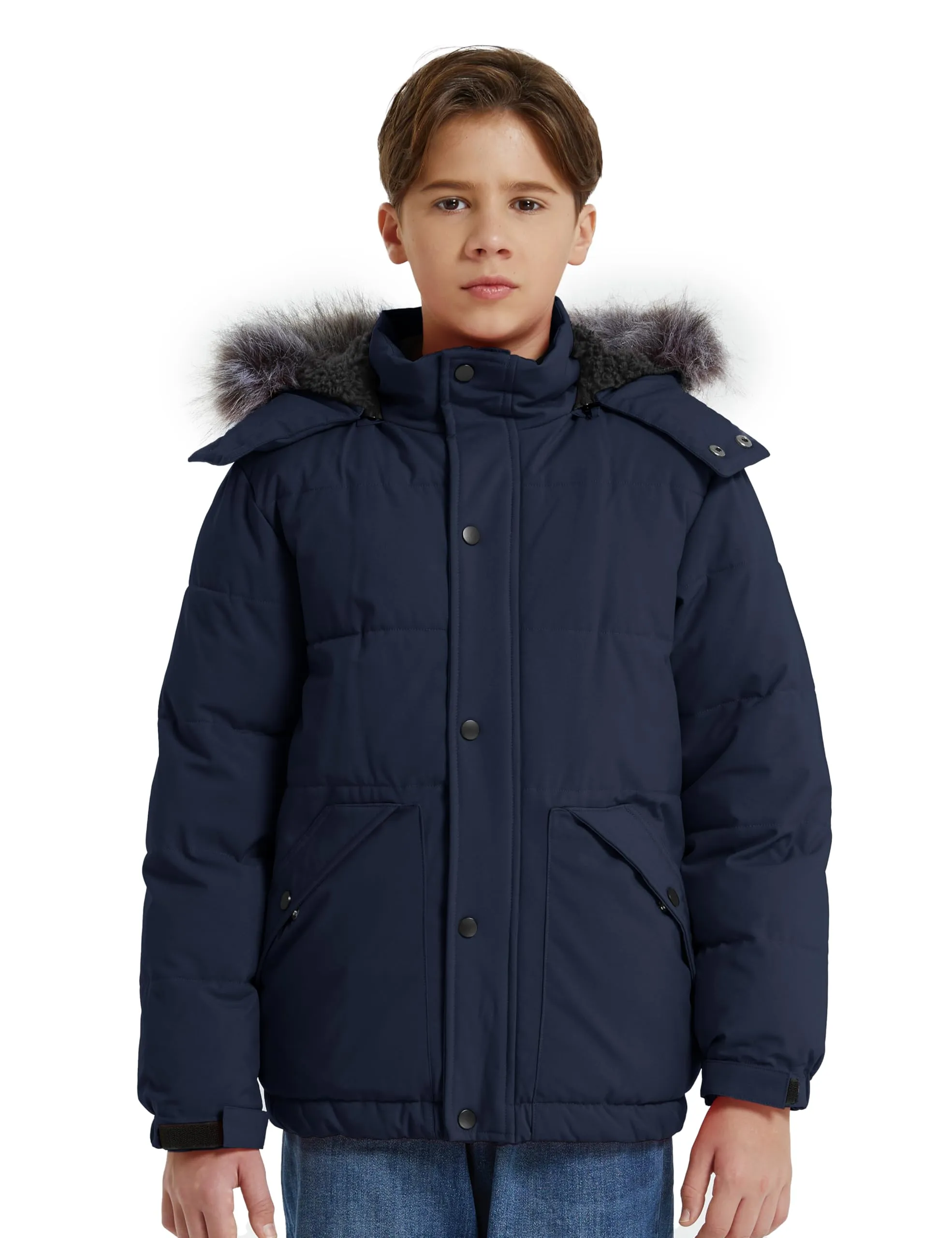 wantdo Boy's Thicken Winter Coat Windproof Puffer Jacket Waterproof Outerwear Coat Navy 10/12