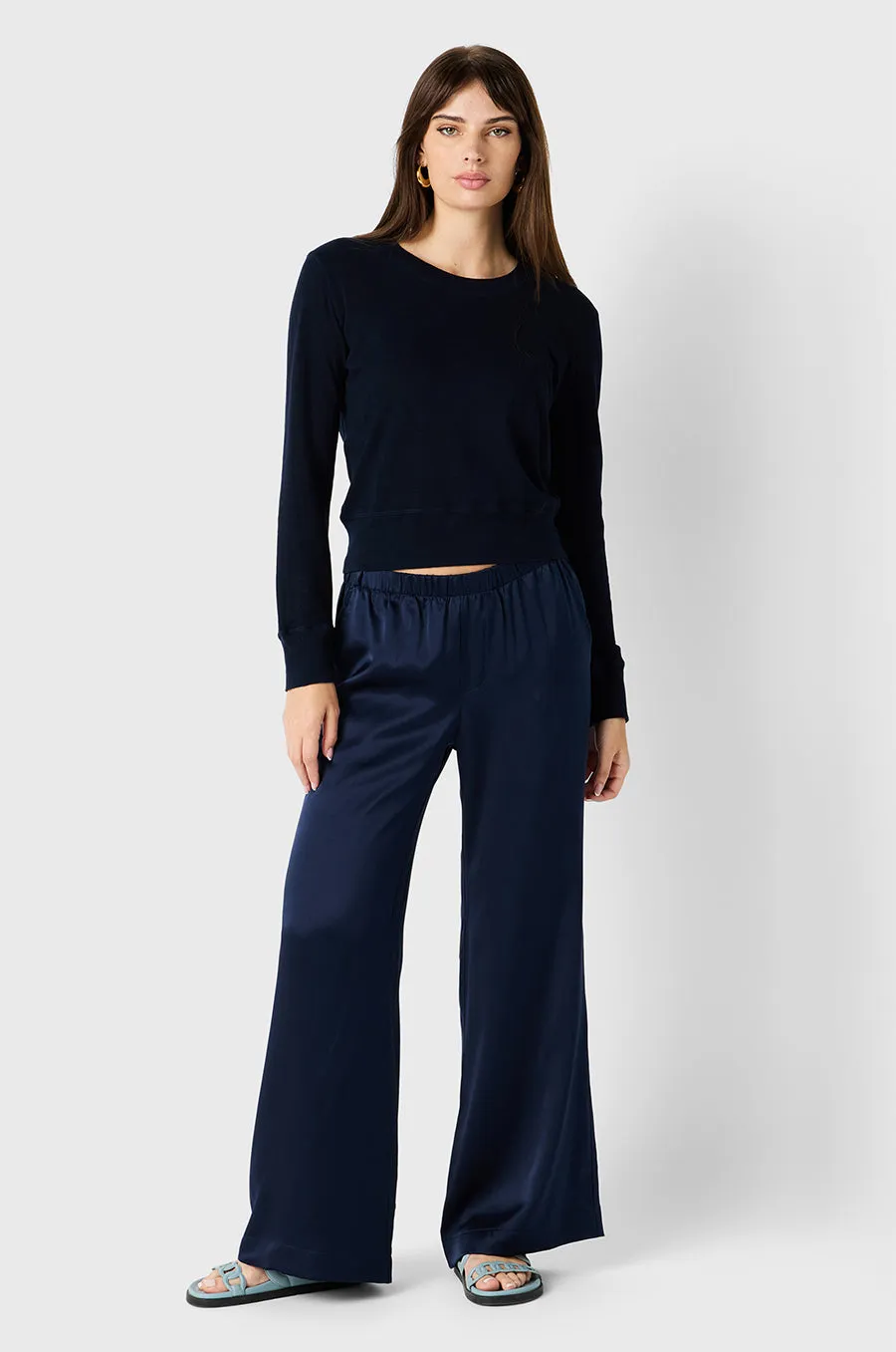 WIDE LEG PANT IN NAVY SILK