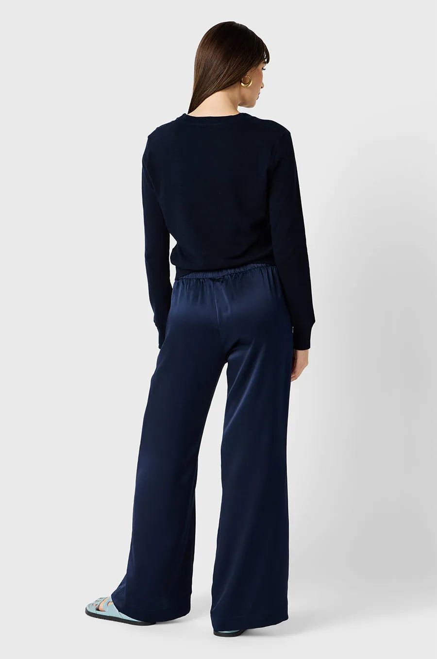 WIDE LEG PANT IN NAVY SILK