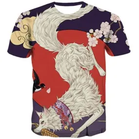 Wolf T-shirt Men Flower Tshirt Printed Animal T shirts Funny Cartoon Tshirts Casual Harajuku Tshirts Novelty Short Sleeve