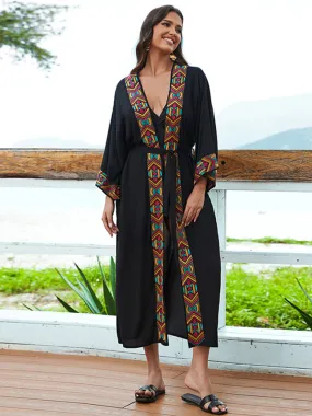 Women's Beach Casual Sunny Days Embroidered Belt Kimono Dress