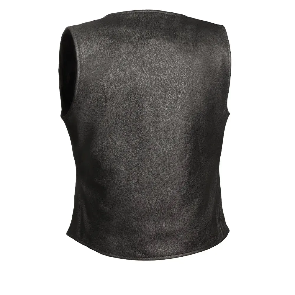 Womens Black Button Front Leather Vest