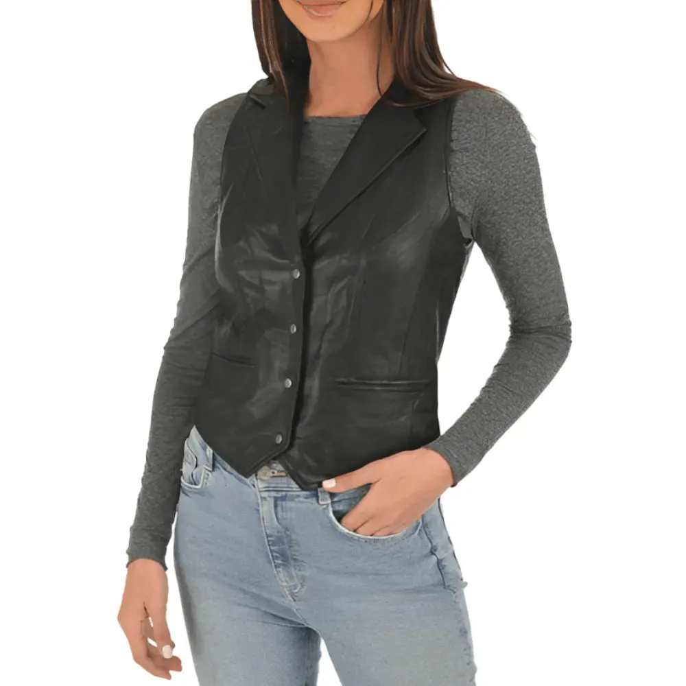 Womens Black Classic Leather Vest