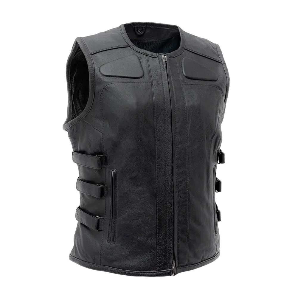 Womens Black Swat Style Leather Motorcycle Vest