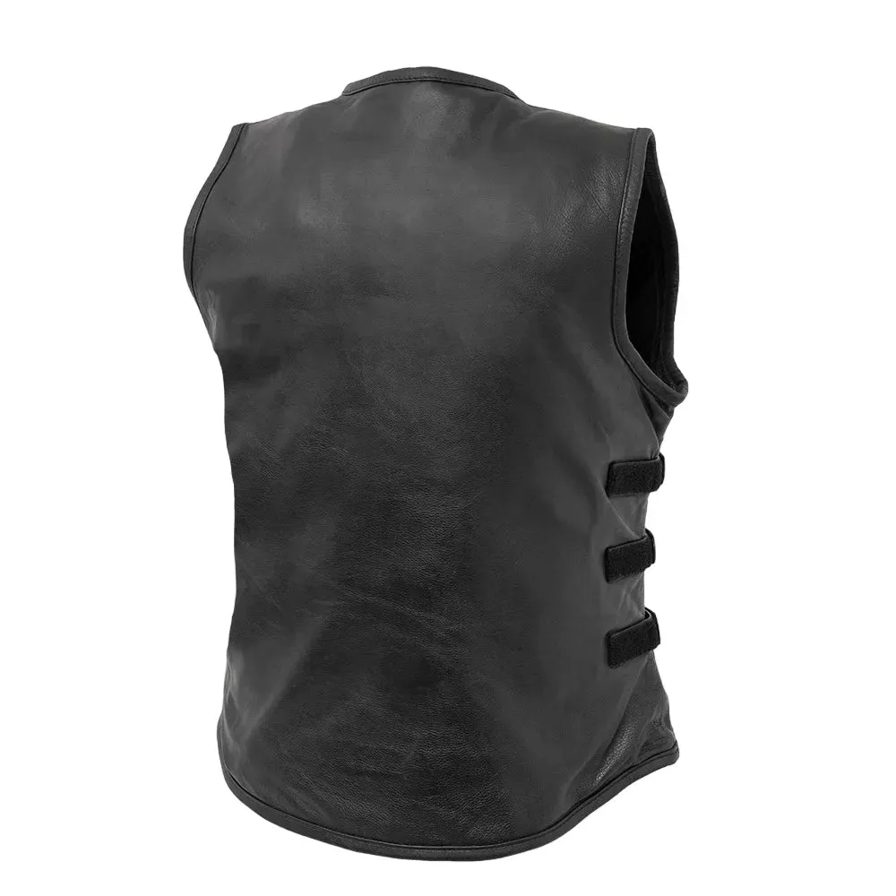 Womens Black Swat Style Leather Motorcycle Vest