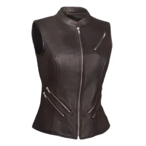 Womens Black Zip Up Leather Vest