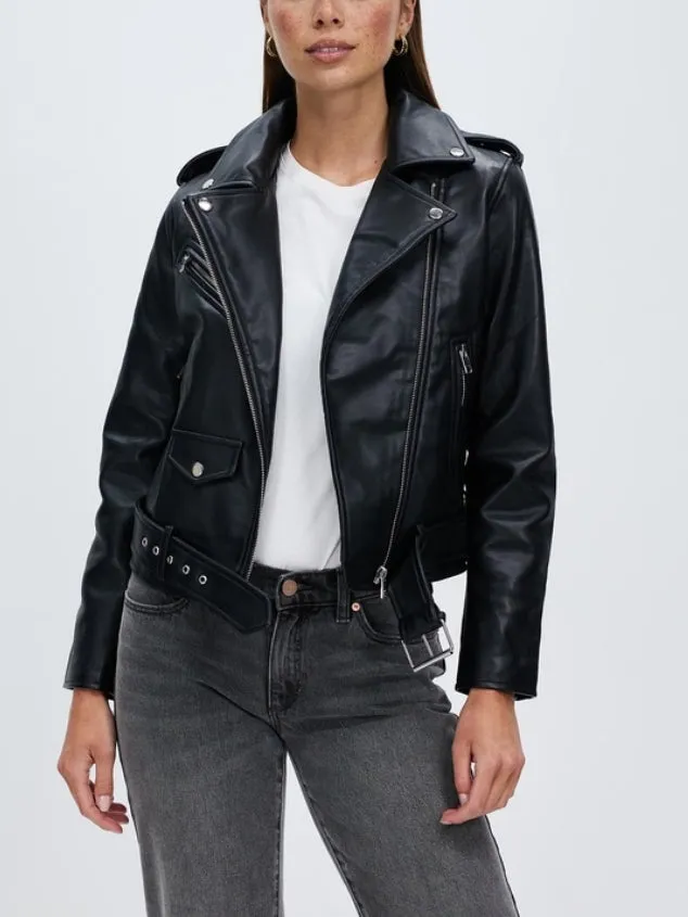 Women's Faux Leather Classic Asymmetrical Motorcycle Black Jacket by Kaja Clothing - Caroline Leather Jacket