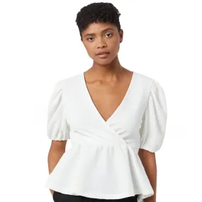 Women's V-Neck Puff Sleeve Top,White