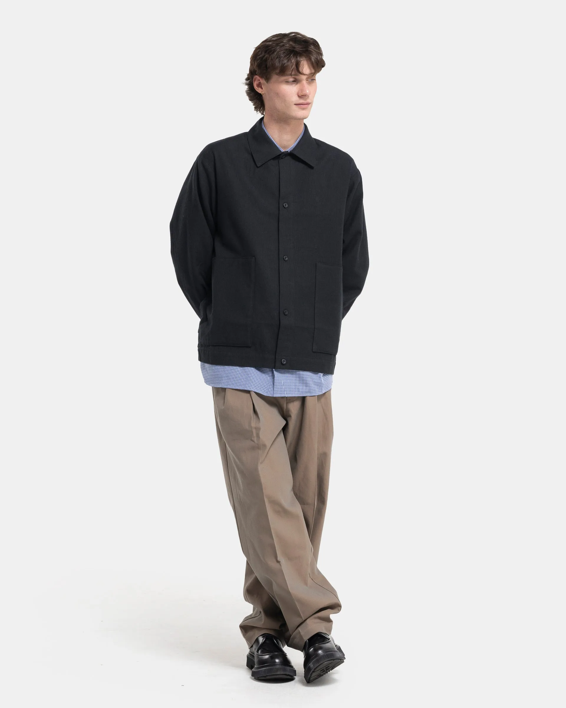 Wool Mix Shirt Jacket in Black Navy