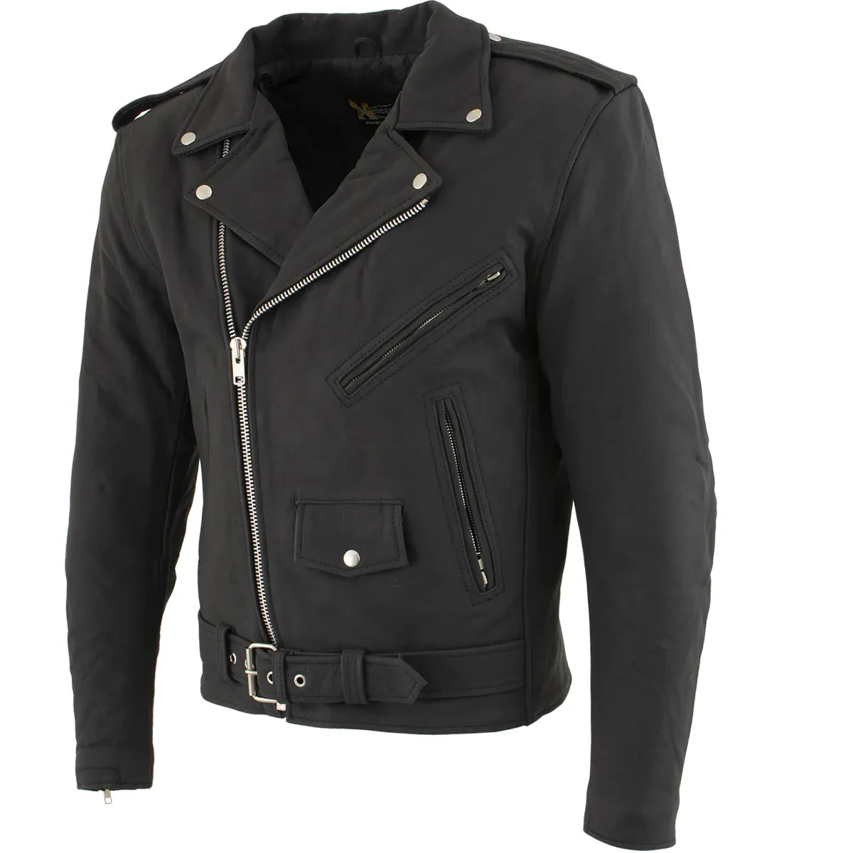 Xelement B7108 Men's 'Eazy' Flat Black Leather Jacket with Protective X-Armor