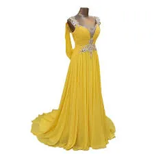 Yellow V Neck Prom Dresses at Bling Brides Bouquet Online Bridal Store