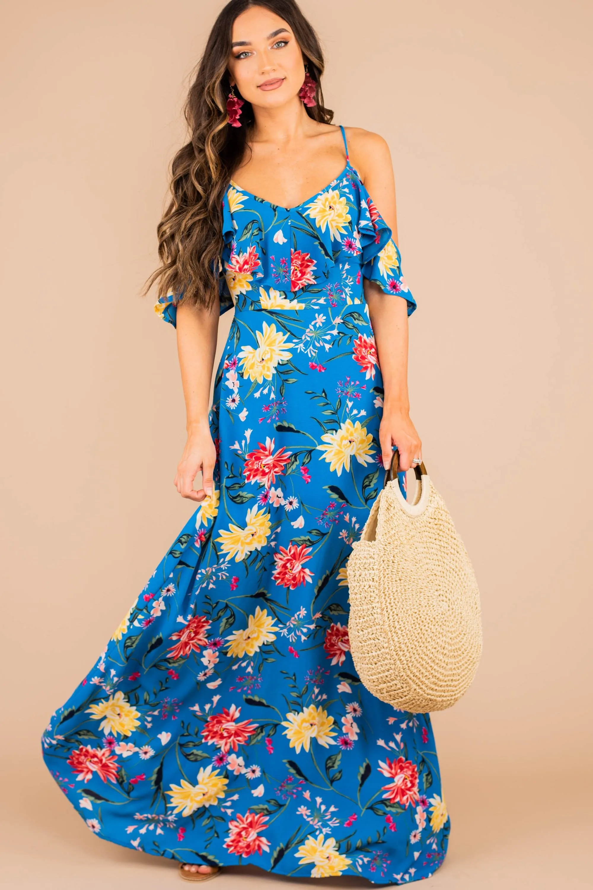 You Deserve The World Blue Floral Maxi Dress