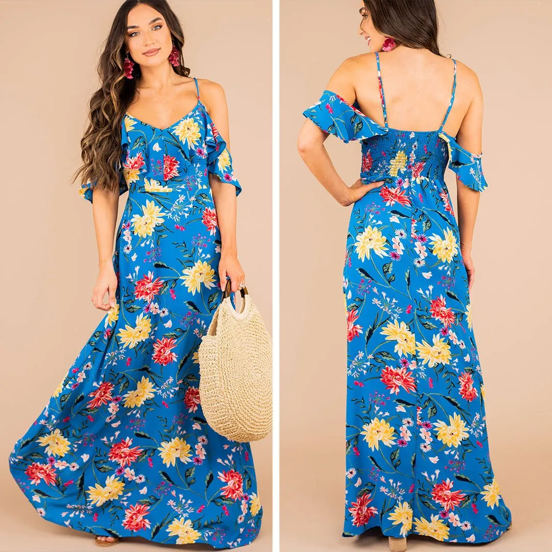 You Deserve The World Blue Floral Maxi Dress