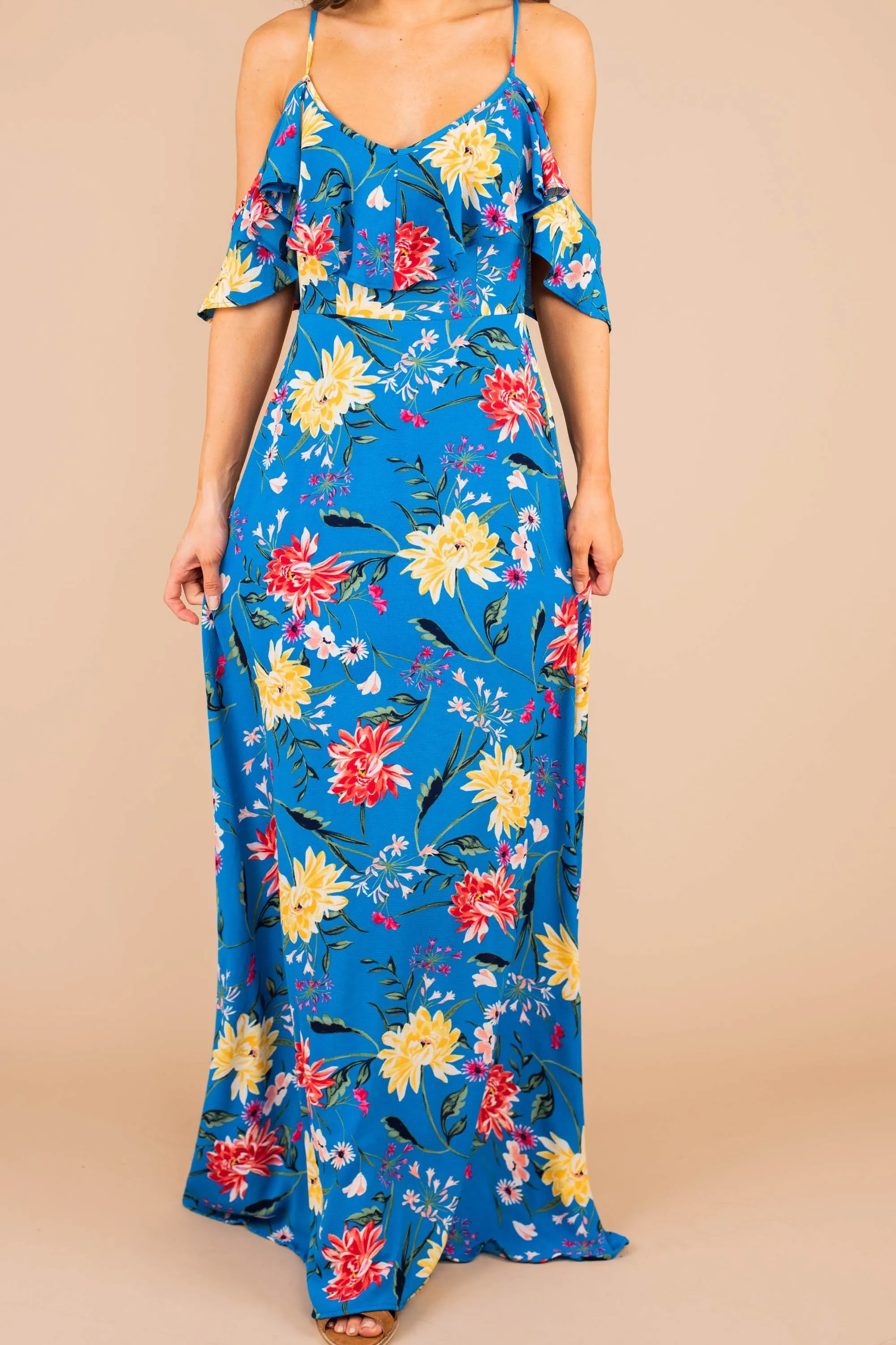 You Deserve The World Blue Floral Maxi Dress