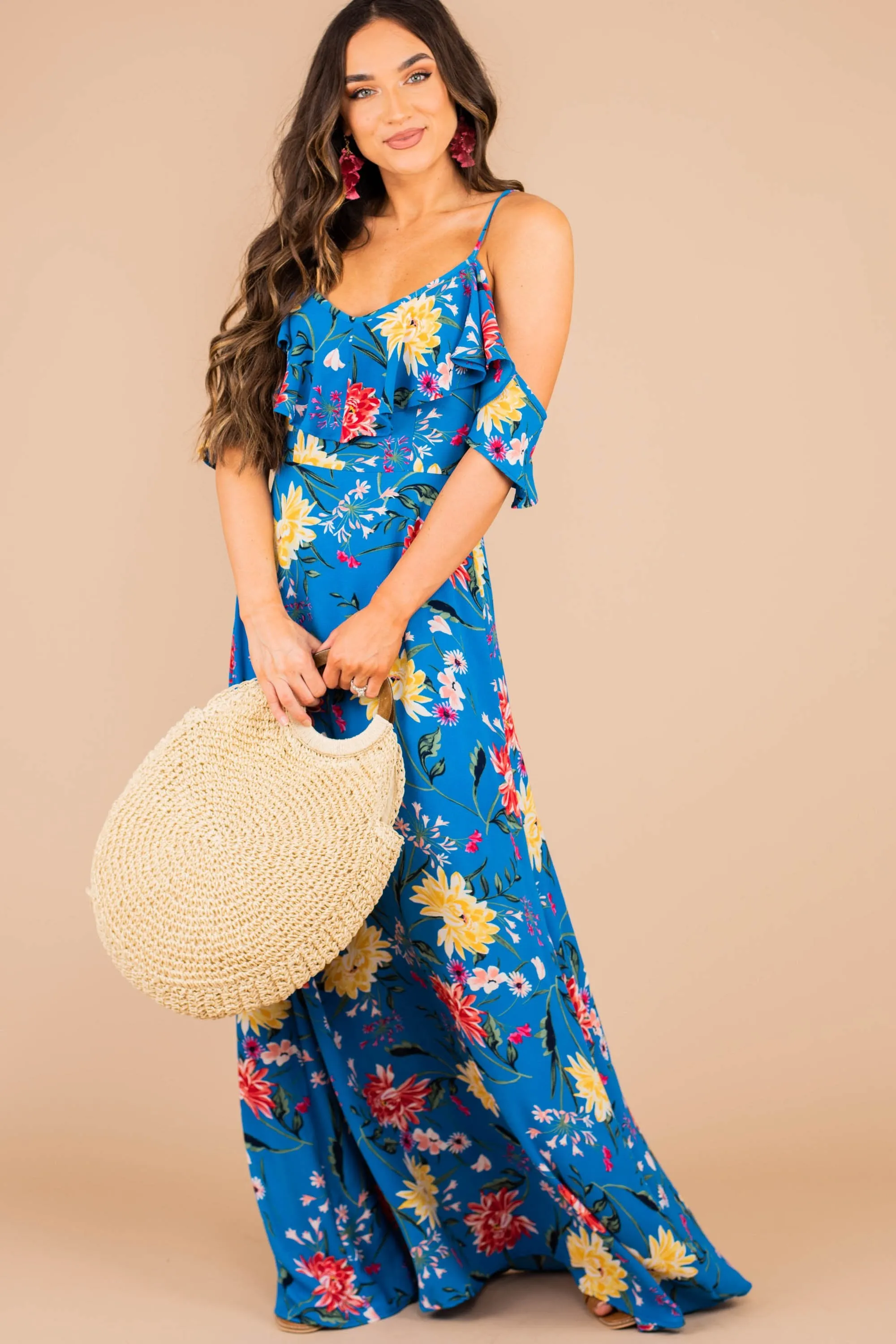 You Deserve The World Blue Floral Maxi Dress