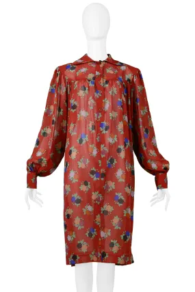 YVES SAINT LAURENT YSL RED FLORAL SMOCK DRESS